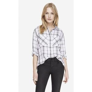 Express Black and White Checkered Casual Shirt
